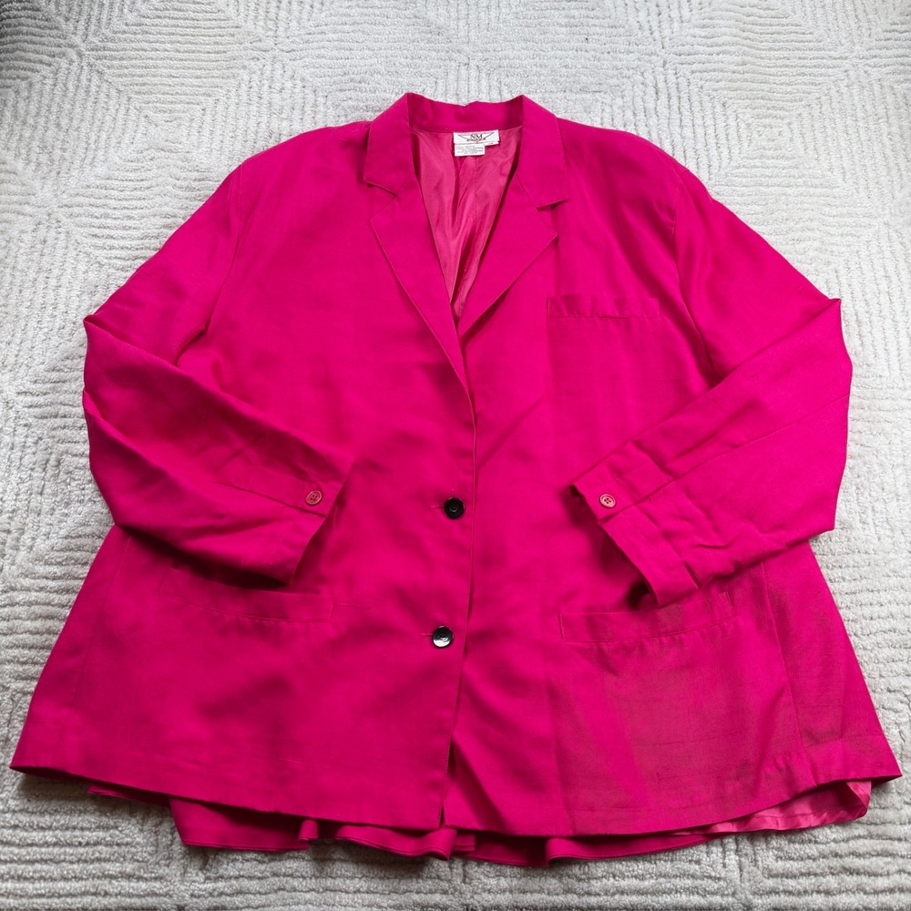 NM Only Neiman Marcus Silk Blazer Women 12 Pink Vintage 80s Bold Oversized 90s